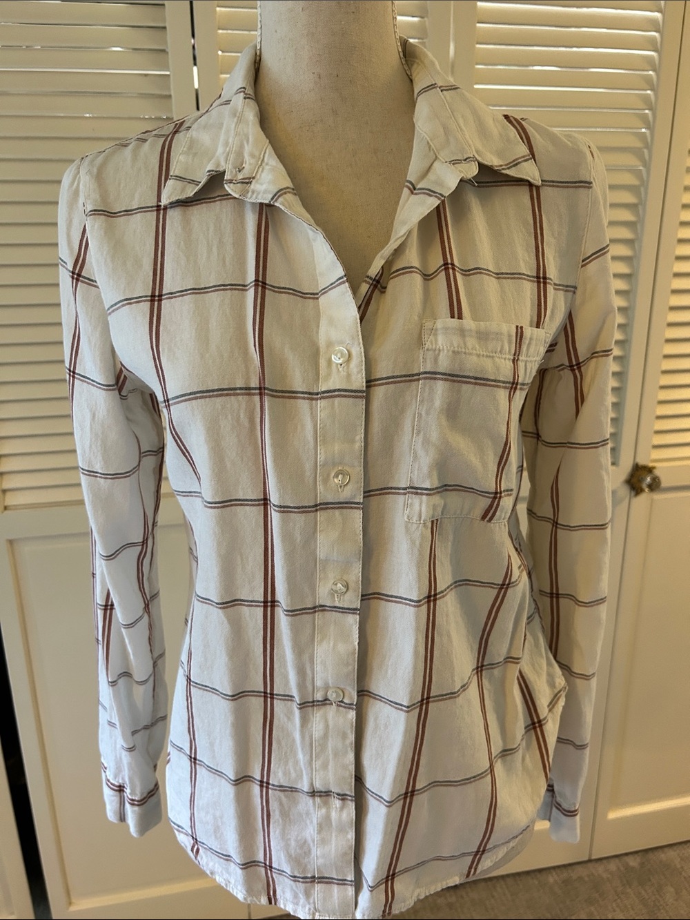 bp Cream Plaid Button-Down Shirt with Burgundy Stripes